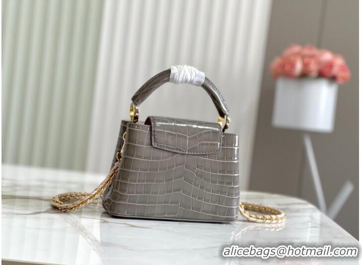 Buy Discount  Louis Vuitton crocodile skin CAPUCINES MINI M81190 gray