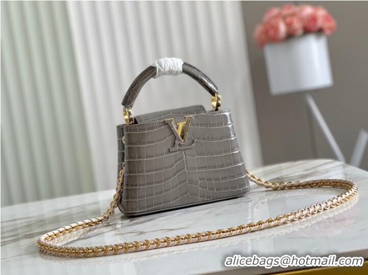 Buy Discount  Louis Vuitton crocodile skin CAPUCINES MINI M81190 gray