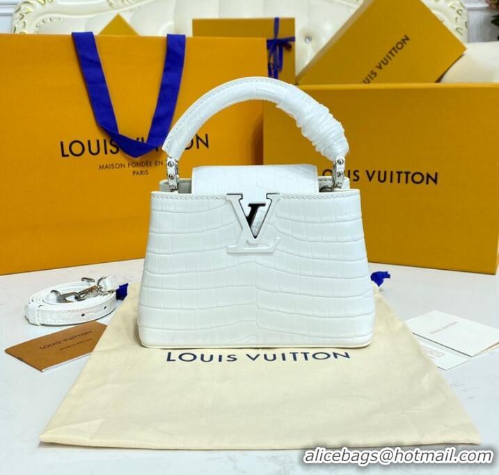 Unique Grade Louis Vuitton crocodile skin CAPUCINES MINI M81190 White