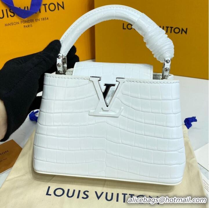 Unique Grade Louis Vuitton crocodile skin CAPUCINES MINI M81190 White