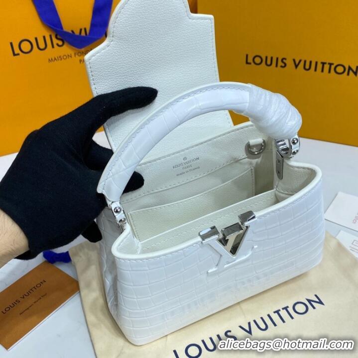 Unique Grade Louis Vuitton crocodile skin CAPUCINES MINI M81190 White