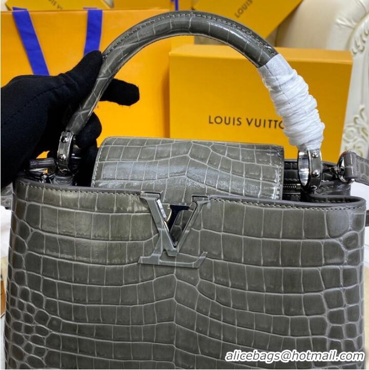 Shop Grade Louis Vuitton crocodile skin CAPUCINES M48866 dark gray