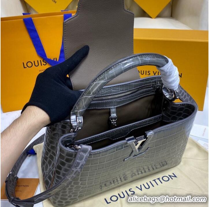 Shop Grade Louis Vuitton crocodile skin CAPUCINES M48866 dark gray