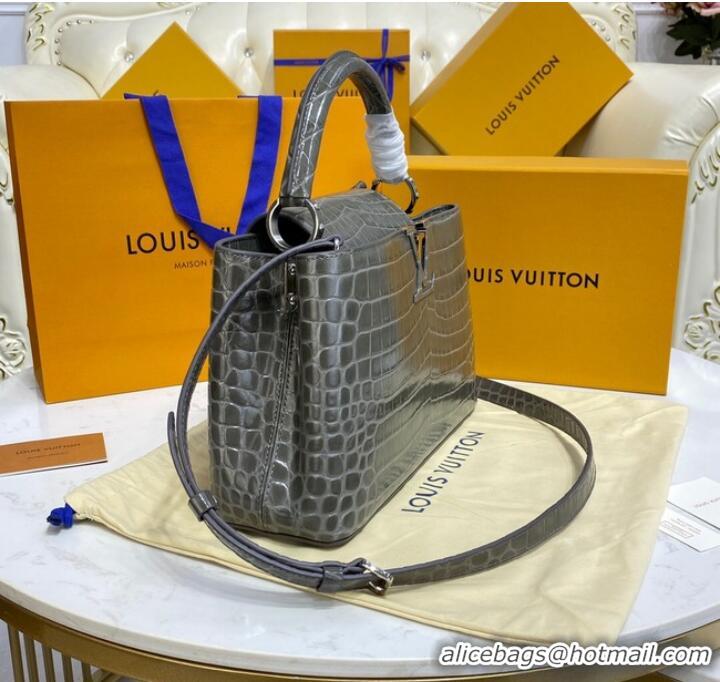 Shop Grade Louis Vuitton crocodile skin CAPUCINES M48866 dark gray