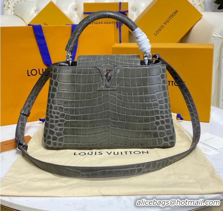 Shop Grade Louis Vuitton crocodile skin CAPUCINES M48866 dark gray