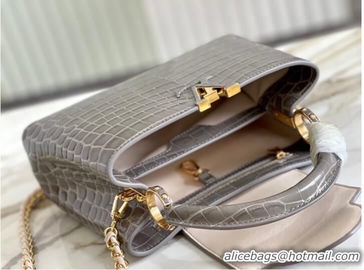 Affordable Price Louis Vuitton crocodile skin CAPUCINES BB M81190 gray