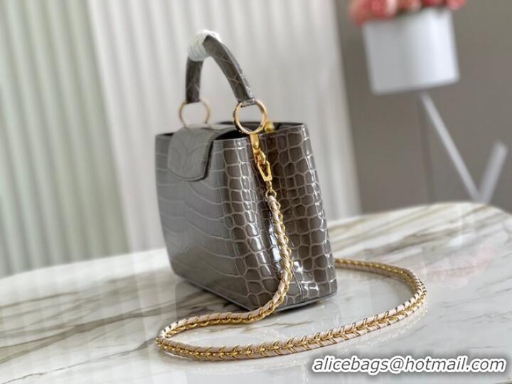 Affordable Price Louis Vuitton crocodile skin CAPUCINES BB M81190 gray