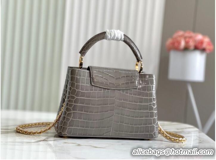 Affordable Price Louis Vuitton crocodile skin CAPUCINES BB M81190 gray