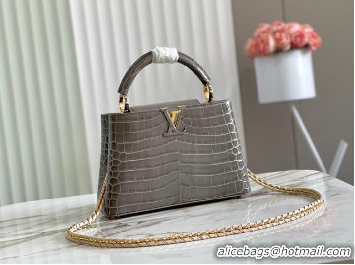 Affordable Price Louis Vuitton crocodile skin CAPUCINES BB M81190 gray