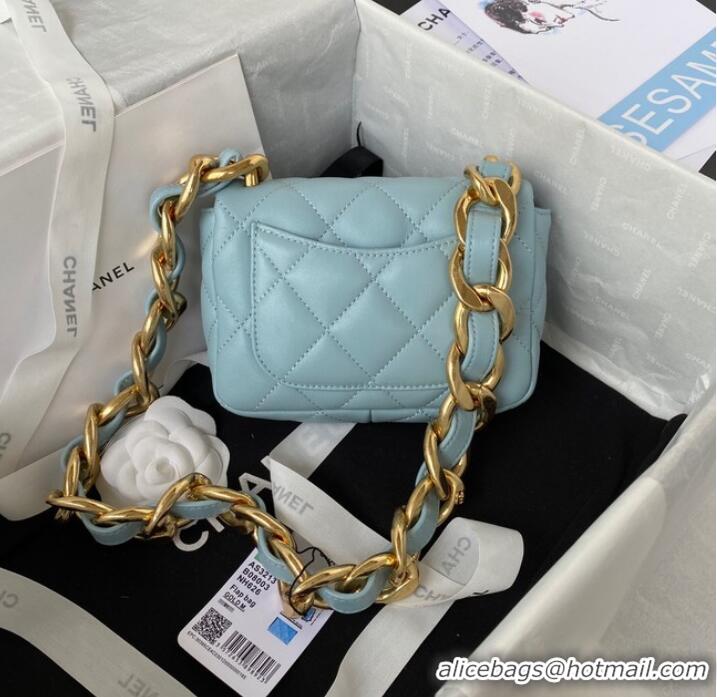 Buy Classic CHANEL MINI FLAP BAG AS3213 light blue