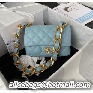 Market Sells CHANEL FLAP BAG AS3214 light blue