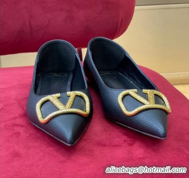 Most Popular Valentino VLogo Grained Leather Ballerinas Flat Black 072236