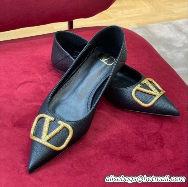 Most Popular Valentino VLogo Grained Leather Ballerinas Flat Black 072236