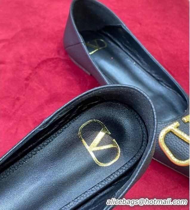 Most Popular Valentino VLogo Grained Leather Ballerinas Flat Black 072236