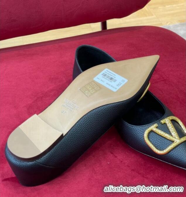 Most Popular Valentino VLogo Grained Leather Ballerinas Flat Black 072236