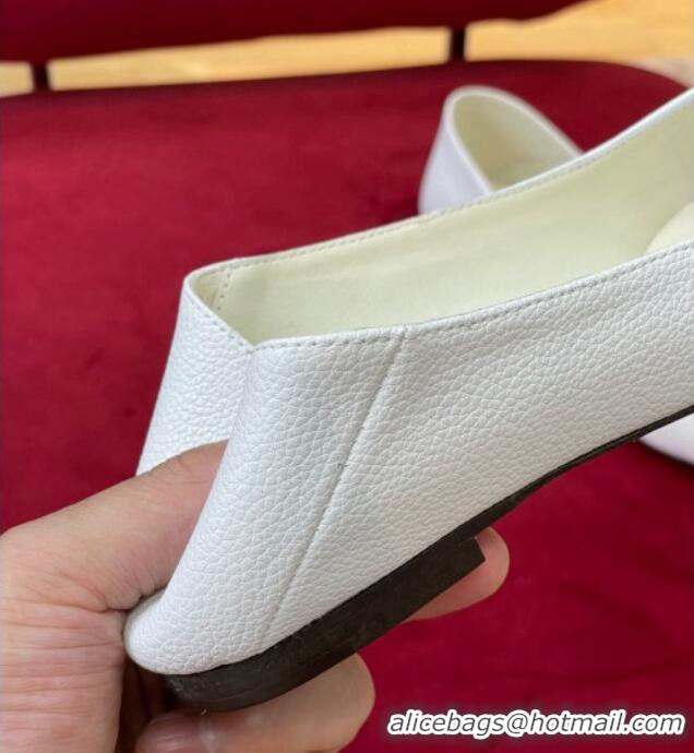 Classic Hot Valentino VLogo Grained Leather Ballerinas Flat White 072237