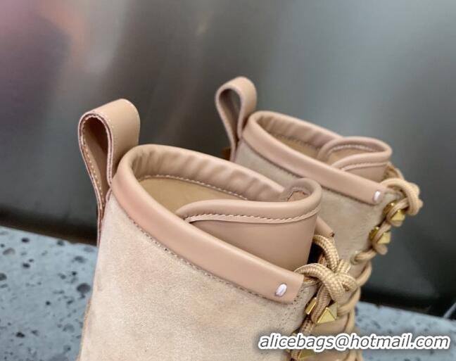 Stylish Valentino Rockstud Suede Short Boots Apricot 2081343