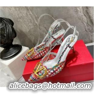 Good Quality Valentino VLogo Signature Slingback Pump in Woven Leather 8cm Heel Multicolor 0823014