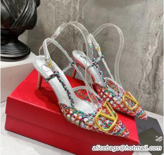 Good Quality Valentino VLogo Signature Slingback Pump in Woven Leather 8cm Heel Multicolor 0823014