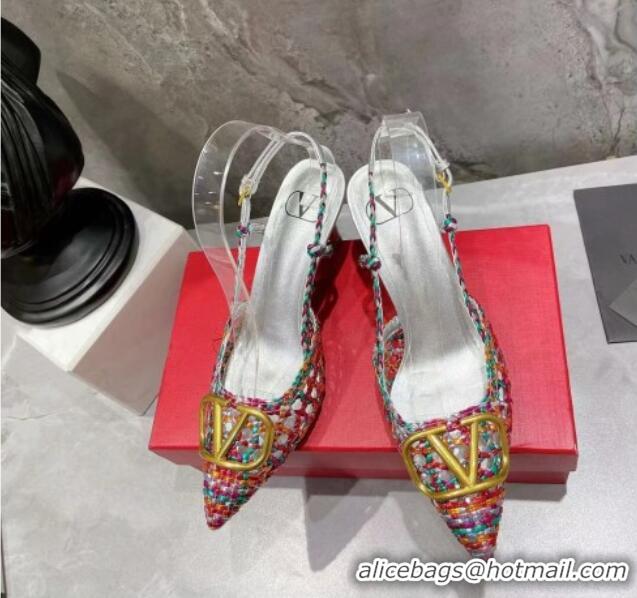 Good Quality Valentino VLogo Signature Slingback Pump in Woven Leather 8cm Heel Multicolor 0823014