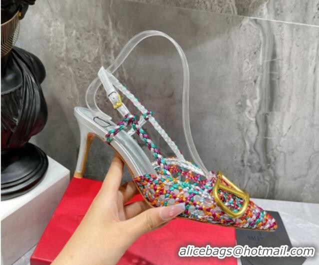 Good Quality Valentino VLogo Signature Slingback Pump in Woven Leather 8cm Heel Multicolor 0823014