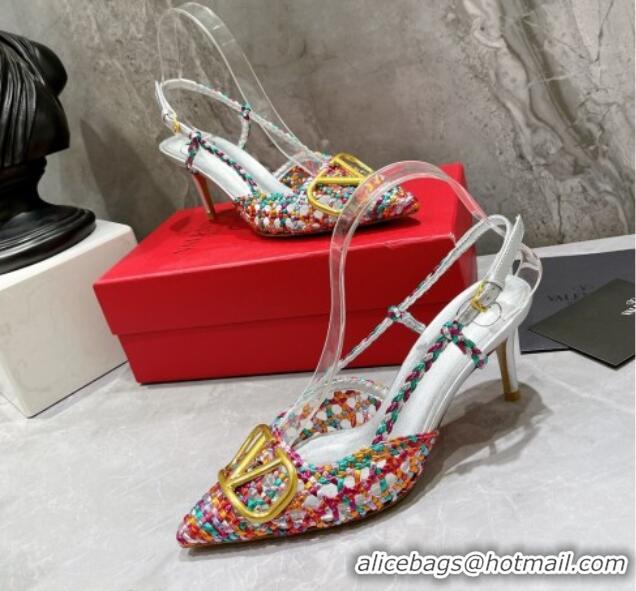 Good Quality Valentino VLogo Signature Slingback Pump in Woven Leather 8cm Heel Multicolor 0823014