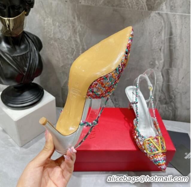 Good Quality Valentino VLogo Signature Slingback Pump in Woven Leather 8cm Heel Multicolor 0823014