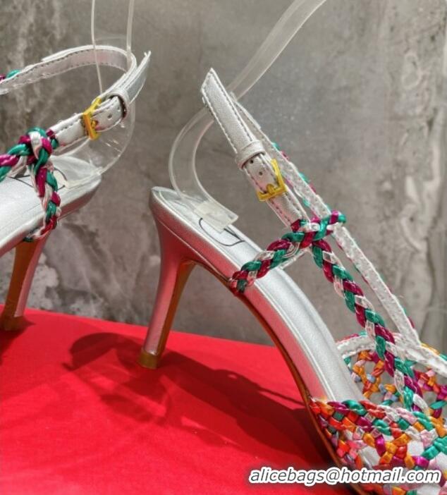 Good Quality Valentino VLogo Signature Slingback Pump in Woven Leather 8cm Heel Multicolor 0823014