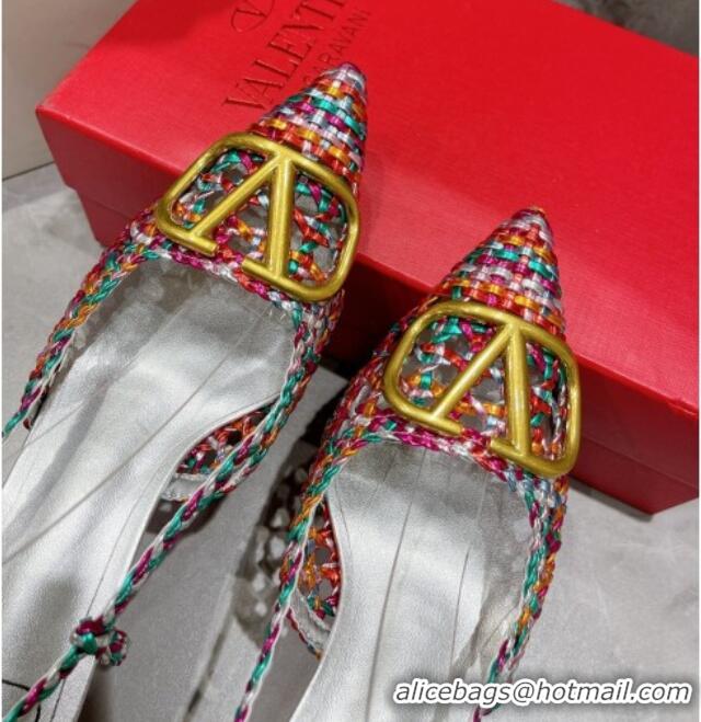 Good Quality Valentino VLogo Signature Slingback Pump in Woven Leather 8cm Heel Multicolor 0823014