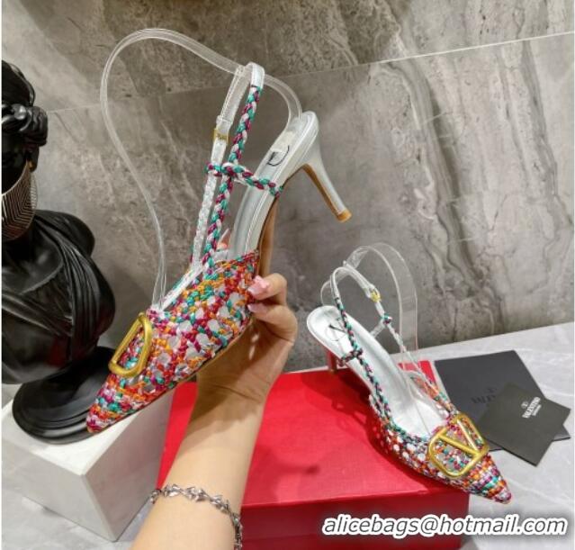 Good Quality Valentino VLogo Signature Slingback Pump in Woven Leather 8cm Heel Multicolor 0823014