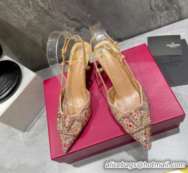 Grade Quality Valentino VLogo Signature Slingback Pump with Crystal 8cm Heel Multicolor 0823015