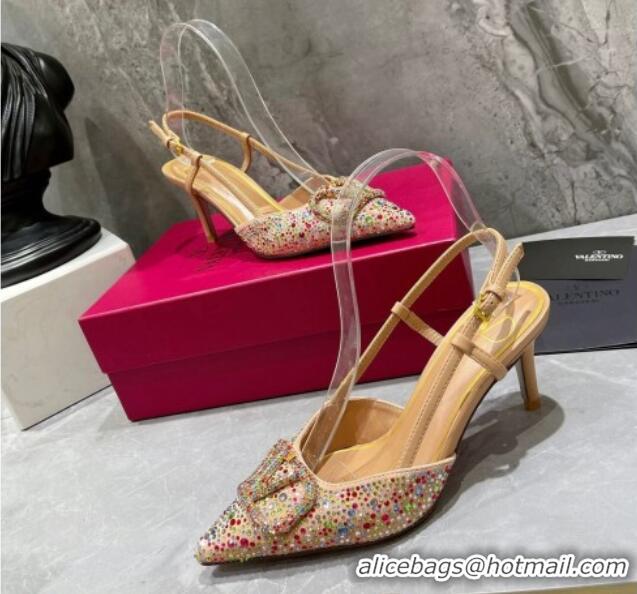 Grade Quality Valentino VLogo Signature Slingback Pump with Crystal 8cm Heel Multicolor 0823015