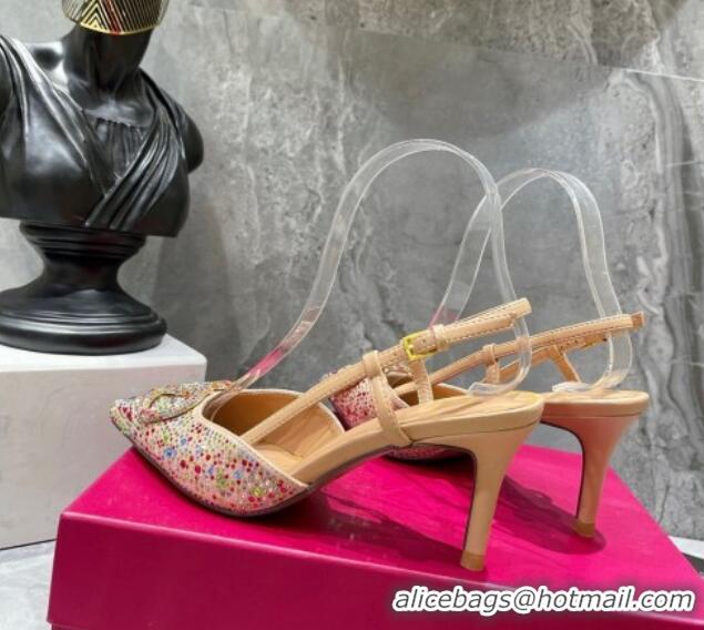 Grade Quality Valentino VLogo Signature Slingback Pump with Crystal 8cm Heel Multicolor 0823015