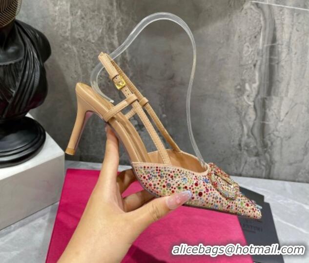 Grade Quality Valentino VLogo Signature Slingback Pump with Crystal 8cm Heel Multicolor 0823015