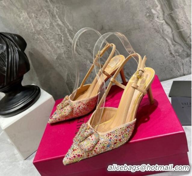 Grade Quality Valentino VLogo Signature Slingback Pump with Crystal 8cm Heel Multicolor 0823015