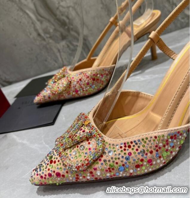 Grade Quality Valentino VLogo Signature Slingback Pump with Crystal 8cm Heel Multicolor 0823015