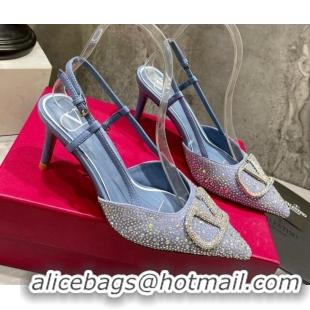 Sophisticated Valentino VLogo Signature Slingback Pump with Crystal 8cm Heel Blue 0823016