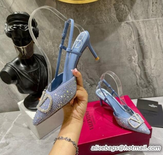 Sophisticated Valentino VLogo Signature Slingback Pump with Crystal 8cm Heel Blue 0823016