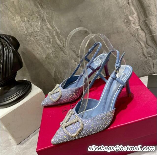 Sophisticated Valentino VLogo Signature Slingback Pump with Crystal 8cm Heel Blue 0823016