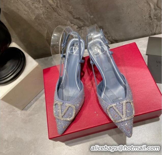 Sophisticated Valentino VLogo Signature Slingback Pump with Crystal 8cm Heel Blue 0823016