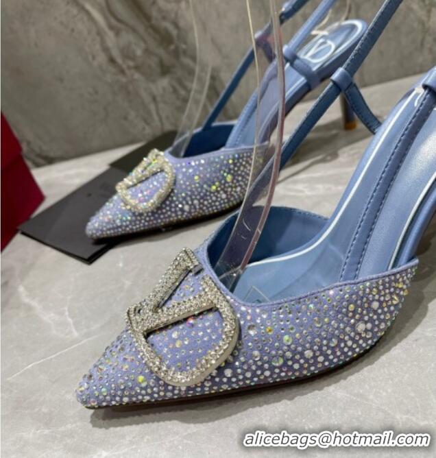 Sophisticated Valentino VLogo Signature Slingback Pump with Crystal 8cm Heel Blue 0823016