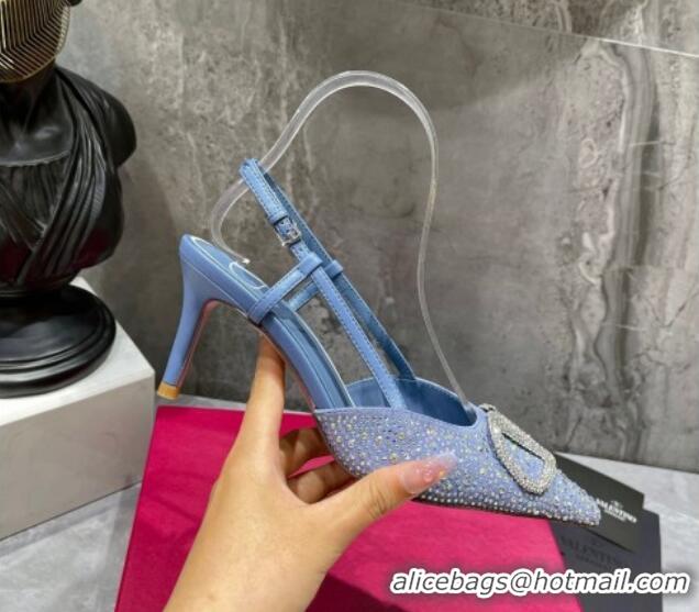 Sophisticated Valentino VLogo Signature Slingback Pump with Crystal 8cm Heel Blue 0823016