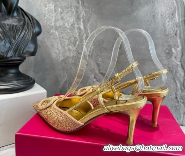 Best Grade Valentino VLogo Signature Slingback Pump with Crystal 8cm Heel Gold 0823017