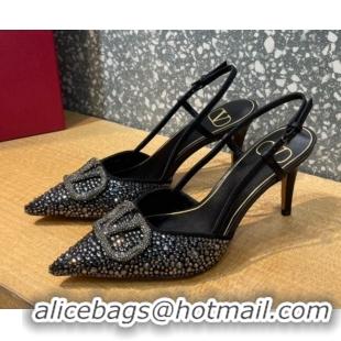 Low Price Valentino VLogo Signature Slingback Pump with Crystal 8cm Heel Black 0823019