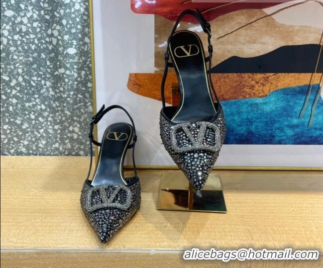 Low Price Valentino VLogo Signature Slingback Pump with Crystal 8cm Heel Black 0823019