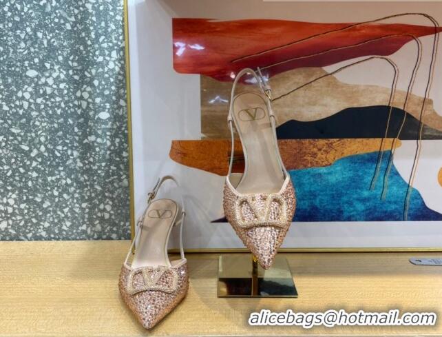 Perfect Valentino VLogo Signature Slingback Pump with Crystal 8cm Heel Nude 0823020