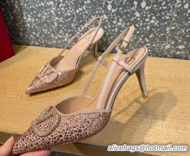 Perfect Valentino VLogo Signature Slingback Pump with Crystal 8cm Heel Nude 0823020