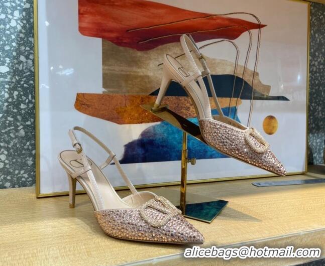 Perfect Valentino VLogo Signature Slingback Pump with Crystal 8cm Heel Nude 0823020