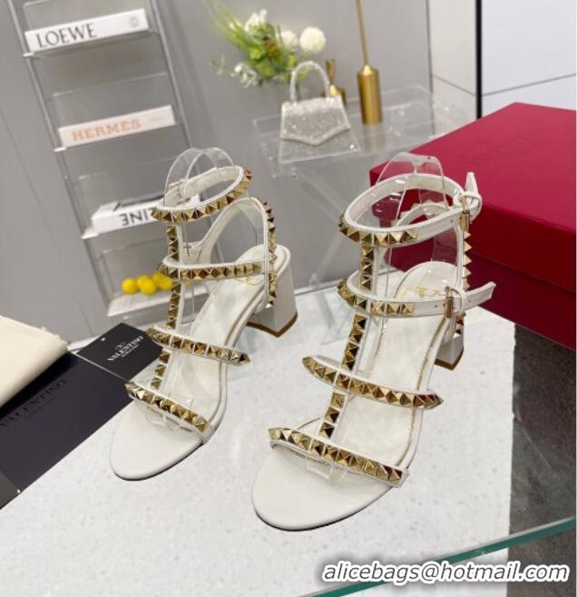 Duplicate Valentino Rockstud No Limit Sandals with 6cm Heel White 0824051