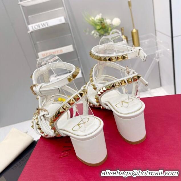 Duplicate Valentino Rockstud No Limit Sandals with 6cm Heel White 0824051